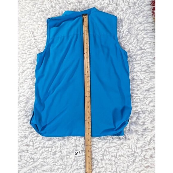 Calvin Klein Blouse Womens Lg Turquiose Blue Pockets Button Sleeveless Stretch - Picture 7 of 8